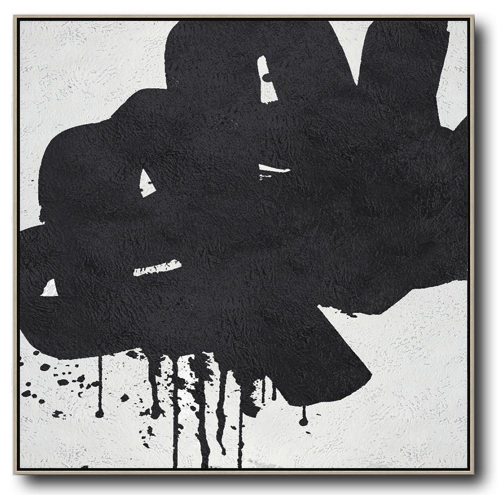 Extra Large Abstract Painting On Canvas,Oversized Minimal Black And White Painting - Huge Wall Decor